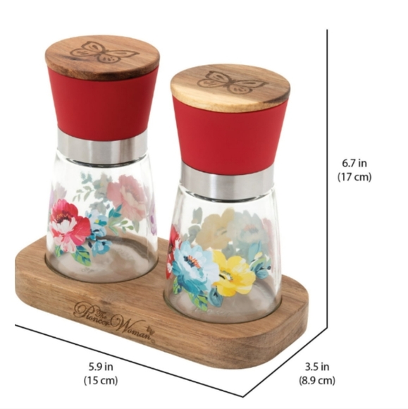 New 3 pc SALT & PEPPER grinders SET sweet romance PIONEER WOMAN brand new - Picture 4 of 6